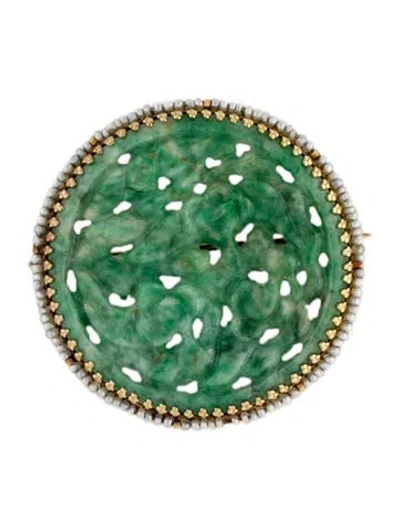 Pre-owned Brooch 14k Faux Pearl & Jadeite  Pin In Gray