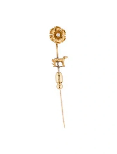 Pre-owned Brooch 14k Flower & Dog Pin  In Multi