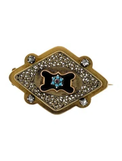 Pre-owned Brooch 14k Glass & Enamel  In Multi