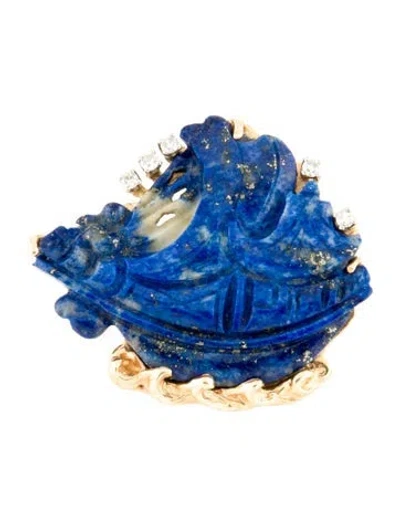 Pre-owned Brooch 14k Lapis Lazuli & Diamond Convertible  Pendant In Multi