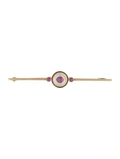 Pre-owned Brooch 14k Mother Of Pearl & Rhodolite  In Multi