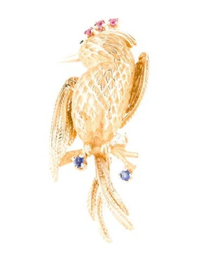 Pre-owned Brooch 14k Multistone & Diamond Bird