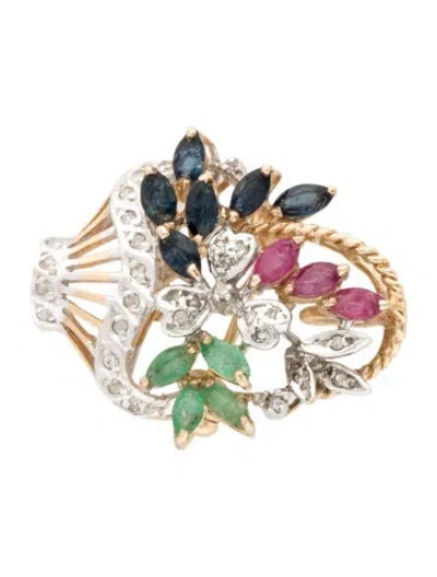 Pre-owned Brooch 14k Multistone Flower Basket