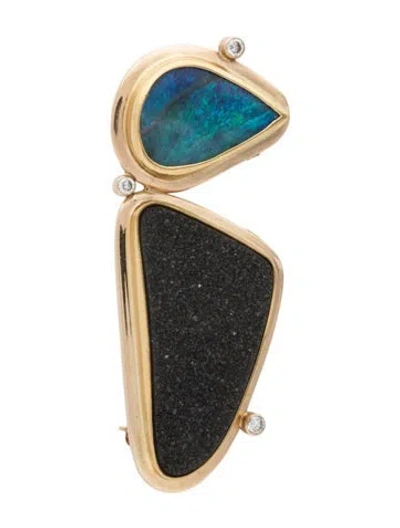 Pre-owned Brooch 14k Opal, Druzy & Diamond Convertible Pendant  In Multi