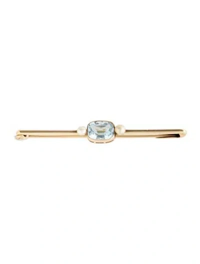 Pre-owned Brooch 14k Pearl & 1.62ct Aquamarine  In Multi