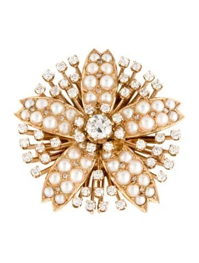 Pre-owned Brooch 14k Pearl & 2.16ctw Diamond Pendant  In Multi