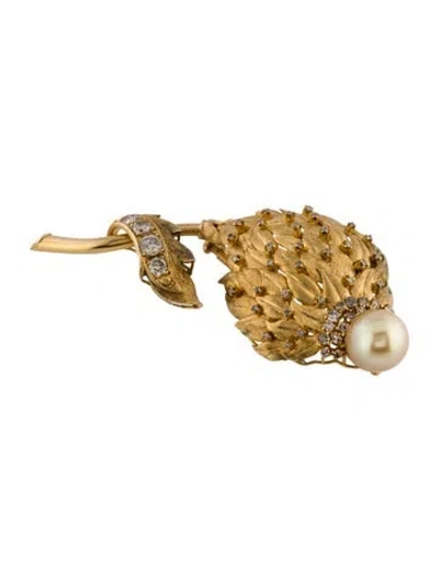 Pre-owned Brooch 14k Pearl & Diamond  In Multi