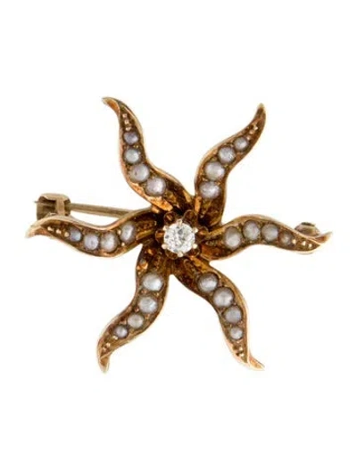 Pre-owned Brooch 14k Pearl & Diamond  In Multi