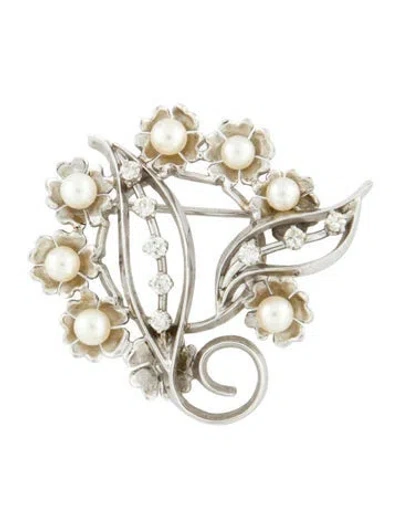Pre-owned Brooch 14k Pearl & Diamond  In Multi