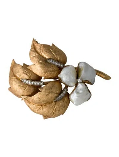 Pre-owned Brooch 14k Pearl & Diamond  In Multi