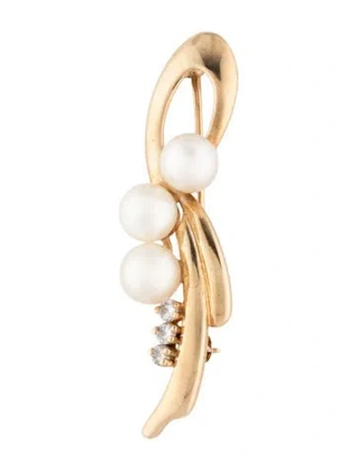 Pre-owned Brooch 14k Pearl & Diamond  In Multi
