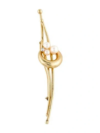 Pre-owned Brooch 14k Pearl & Diamond  Pin In Multi