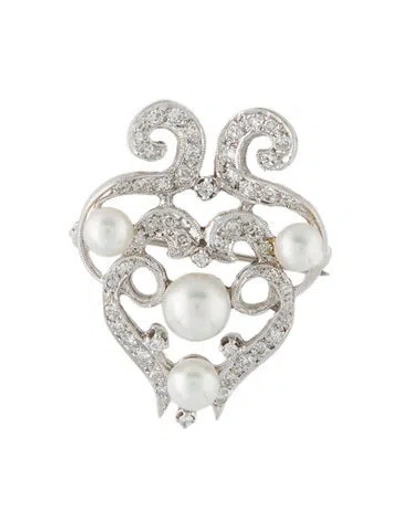 Pre-owned Brooch 14k Pearl & Diamond Pin  In Multi