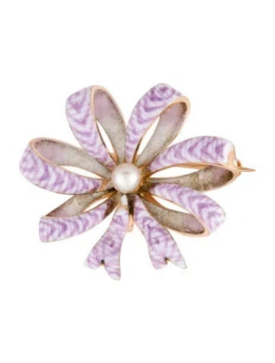 Pre-owned Brooch 14k Pearl & Enamel  Pendant In Multi