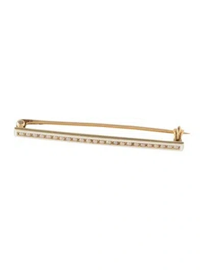 Pre-owned Brooch 14k Pearl & Enamel Pin  In White