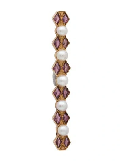 Pre-owned Brooch 14k Pearl & Rhodolite Bar Pin In Multi