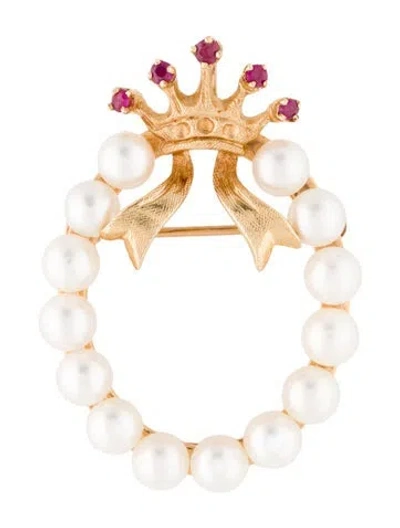 Pre-owned Brooch 14k Pearl & Ruby  In Multi