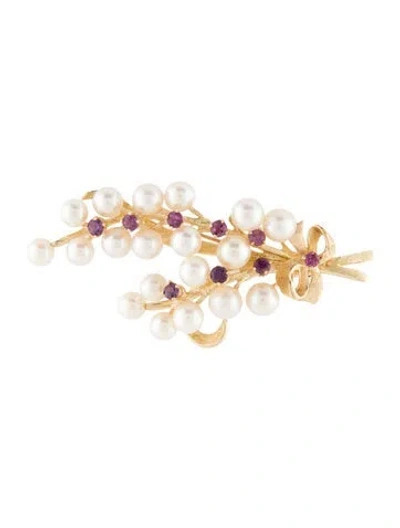 Pre-owned Brooch 14k Pearl & Ruby  In Multi