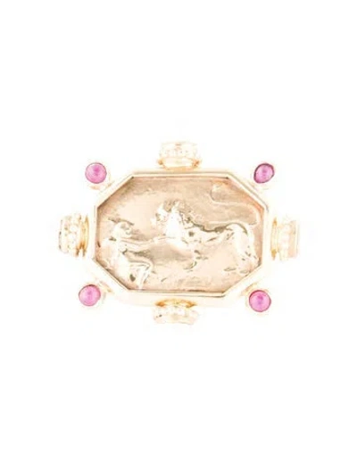 Pre-owned Brooch 14k Pearl & Ruby  Pin In Multi