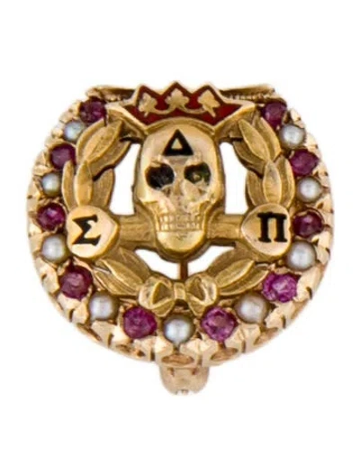 Pre-owned Brooch 14k Pearl & Ruby Fraternity In Multi