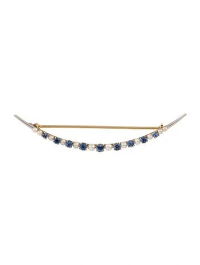 Pre-owned Brooch 14k Pearl & Sapphire , 0.5" In Multi