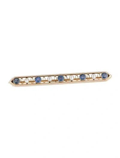 Pre-owned Brooch 14k Pearl & Sapphire  Pin In White