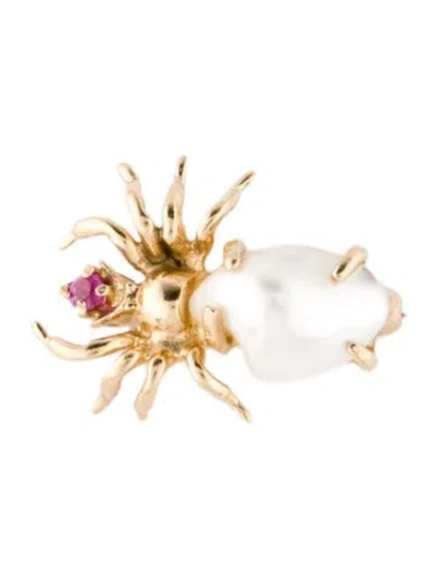 Pre-owned Brooch 14k Pearl & Sapphire Spider Pin In Multi