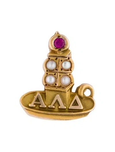 Pre-owned Brooch 14k Pearl & Synthetic Ruby Candle  Pendant In Multi