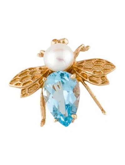 Pre-owned Brooch 14k Pearl & Topaz Bee  Pin In Multi