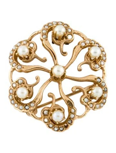 Pre-owned Brooch 14k Pearl  Pin In Multi