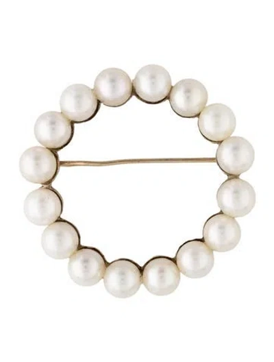 Pre-owned Brooch 14k Pearl Circle  In Multi
