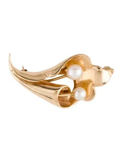 Pre-owned Brooch 14k Pearl Flower  In Multi