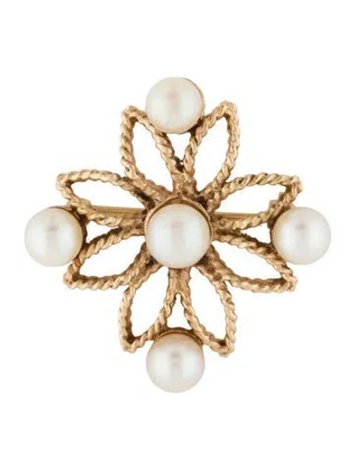 Pre-owned Brooch 14k Pearl Flower  In Multi