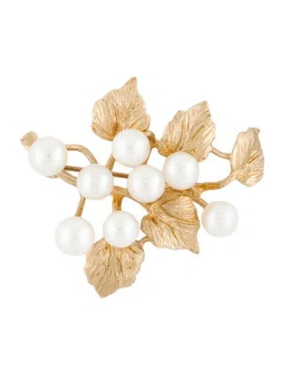 Pre-owned Brooch 14k Pearl Leaf Cluster  In Multi