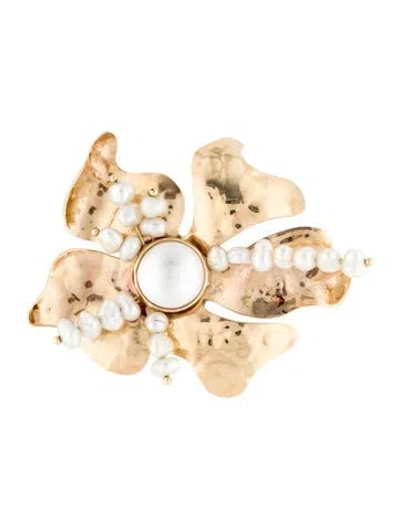 Pre-owned Brooch 14k Pearl Orchid  In Multi