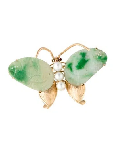Pre-owned Brooch 14k Pearl, Ruby & Jadeite Butterfly  In Multi