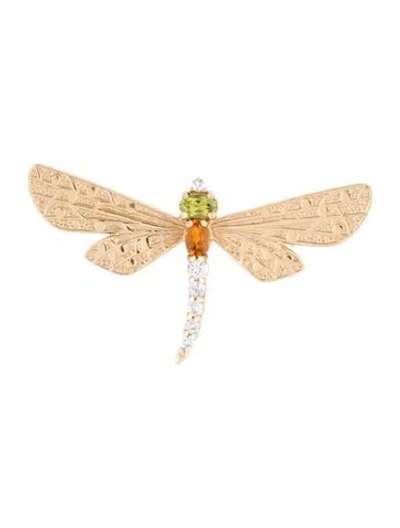Pre-owned Brooch 14k Peridot, Citrine & Sapphire Dragonfly  In Multi