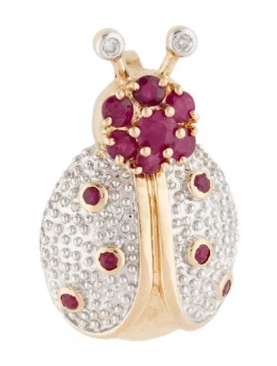 Pre-owned Brooch 14k Ruby & Diamond Bug Pendant  In Multi
