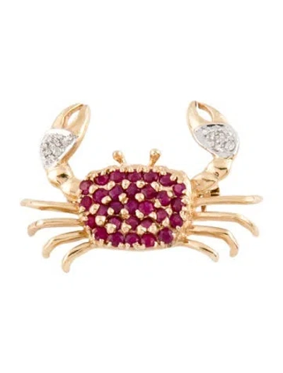 Pre-owned Brooch 14k Ruby & Diamond Crab  In Multi