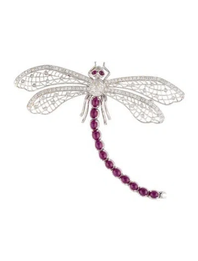 Pre-owned Brooch 14k Ruby & Diamond Dragonfly  In Multi