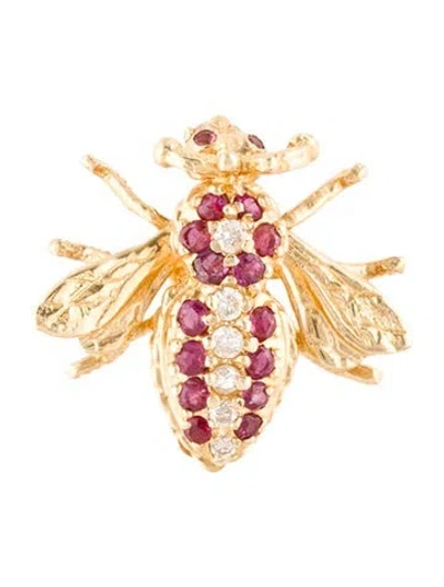 Pre-owned Brooch 14k Ruby & Diamond Fly Pin In Multi