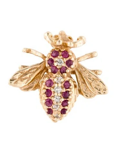 Pre-owned Brooch 14k Ruby & Diamond Fly Pin In Multi