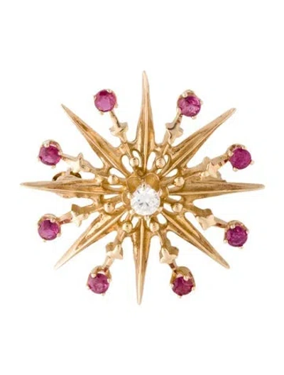 Pre-owned Brooch 14k Ruby & Diamond North Star  In Multi