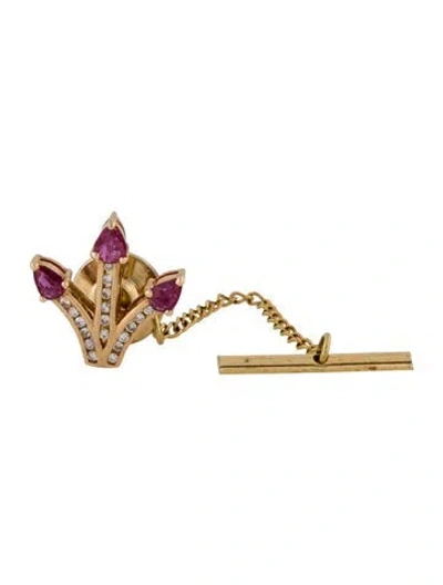 Pre-owned Brooch 14k Ruby & Diamond Tie Tack In Multi