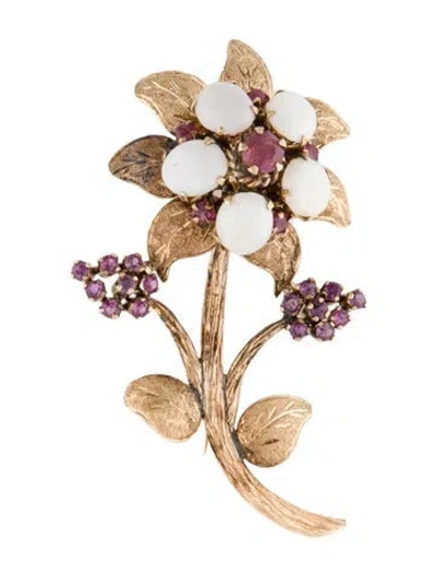 Pre-owned Brooch 14k Ruby & Opal Flower Pin  In Multi