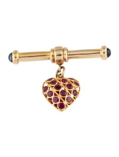 Pre-owned Brooch 14k Ruby & Sapphire Heart  In Multi