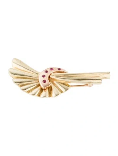 Pre-owned Brooch 14k Ruby Fan Pin  In Multi