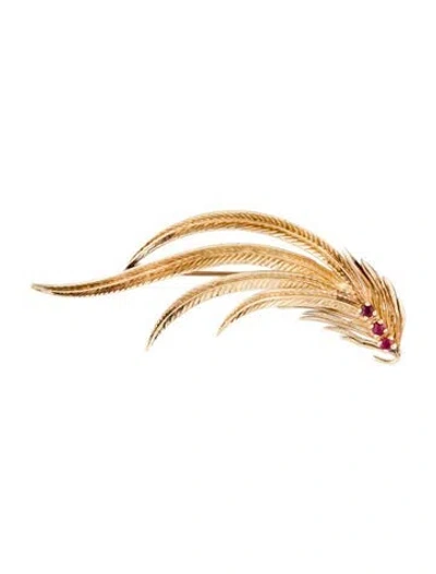 Pre-owned Brooch 14k Ruby Feather  In Multi