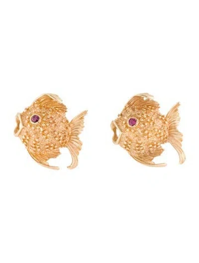 Pre-owned Brooch 14k Ruby Fish  Set In Multi