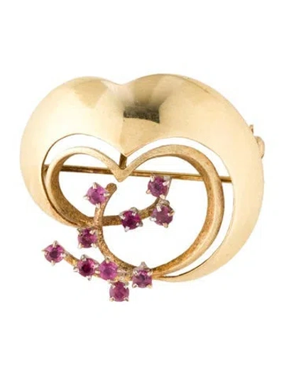 Pre-owned Brooch 14k Ruby Heart  In Multi